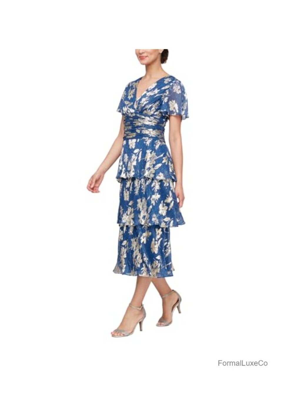 Women's V-Neck Midi Cocktail Dress with Ruched Waist